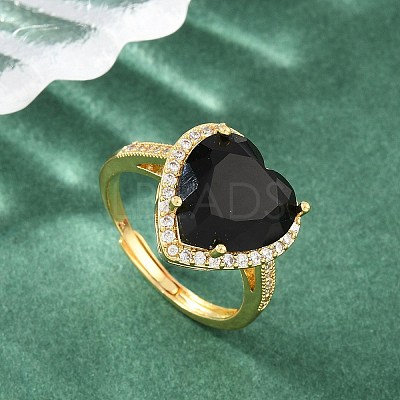 Heart Brass Micro Pave Cubic Zirconia Cuff Open Rings for Women CU-CBA0A21-02G-1