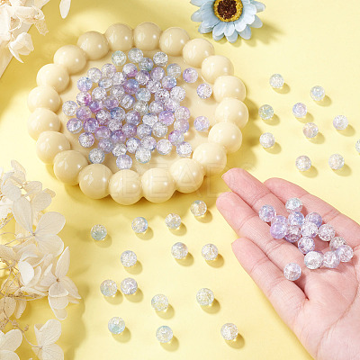 100Pcs Crackle Transparent Glass UV Reactive Beads GLAA-TA0004-28B-1