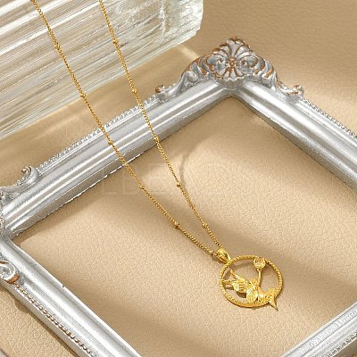 Brass & Acrylic Greek goddess Flat Round Pendant Necklaces NJEW-R018-01G-1