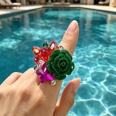 Adjustable Glass Rhinestone Finger Rings for Women JV7321-3-1