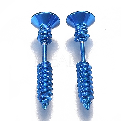 PVD Vacuum Plating 304 Stainless Steel Unisex Punk Hip-hop Rock Nail Shape Screw Pierced Stud Earrings EJEW-F261-01D-1