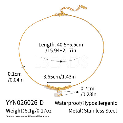 304 Stainless Steel Pave Clear Cubic Zirconia Pendant Necklaces for Women UD0766-3-1