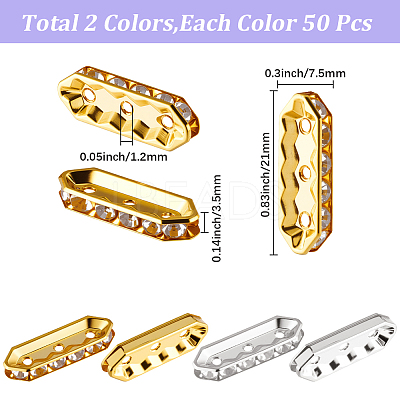 100Pcs 2 Colors Brass Crystal Rhinestone Spacer Bars ALRI-SC0001-61A-1