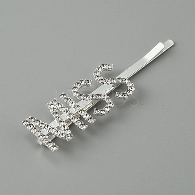 Word MISS Alloy Rhinestone Hair Bobby Pins FIND-WH0152-34D-S-1