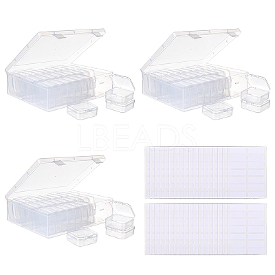 3 Bags Rectangle Plastic Organizer Storage Boxes with 30Pcs Mini Square Nail Art Small Items Cases and 168Pcs Label Printer Paper CON-DR0001-08-1