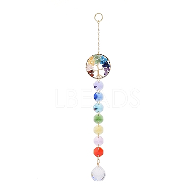 Natural & Synthetic Mixed Gemstone Tree with Glass Window Hanging Suncatchers HJEW-JM00853-03-1