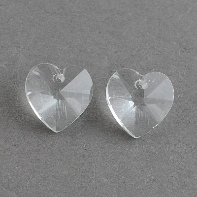 Transparent Glass Heart Pendants X-EGLA-R082-07-1