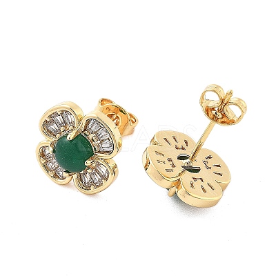Brass Micro Pave Clear Cubic Zirconia Stud Earrings EJEW-G415-02E-G-1