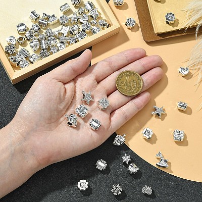 60Pcs 15 Styles Tibetan Style Alloy European Beads FIND-YW0005-07-1