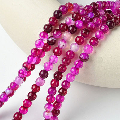 Natural Striped Agate/Banded Agate Bead Strands G-K166-13-6mm-03-1