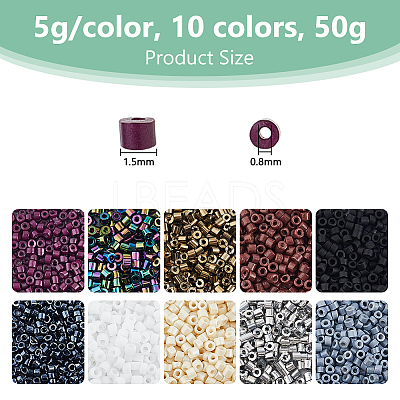 50G 10 Style Glass Cylinder Beads SEED-DC0001-15-1