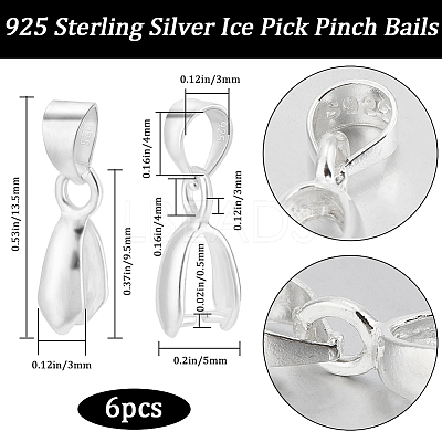 6Pcs 925 Sterling Silver Pendants STER-BBC0006-36B-1