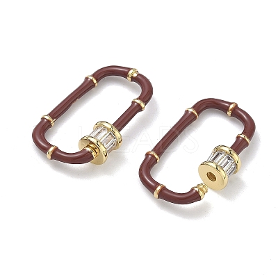 Oval Brass Micro Pave Clear Cubic Zirconia Locking Carabiner KK-H256-01G-02-1