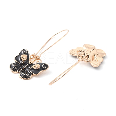 Enamel Butterfly with Skull Hoop Earrings EJEW-WH0017-73KCG-B-1