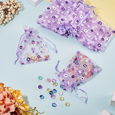 Flower Printed Organza Drawstring Bags OP-TAC0003-03-1