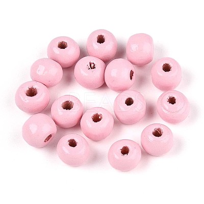 Spray Painted Round Natural Schima Wood Beads WOOD-A018-6mm-05-1