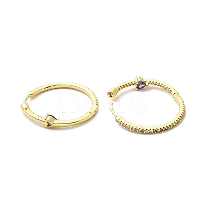 Cubic Zirconia Heart Hoop Earrings EJEW-G327-01G-1