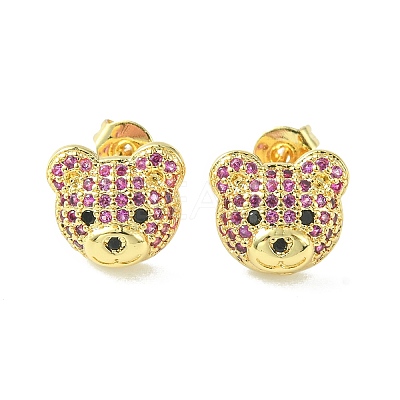 Bear Cubic Zirconia Stud Earrings EJEW-F312-01G-1