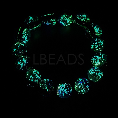 14MM Luminous Handmade Foil Glass Round Beaded Stretch Bracelets LA-CBA41F9-01B-1