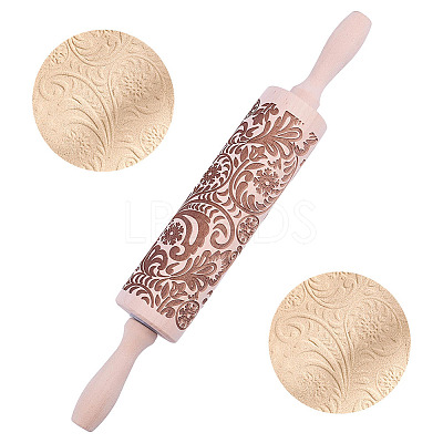 Snowflake Pattern Wood Rolling Pin AJEW-WH0481-657-1