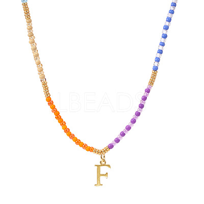 Rainbow Gradient Glass Seed Beaded Necklaces AF2375-6-1