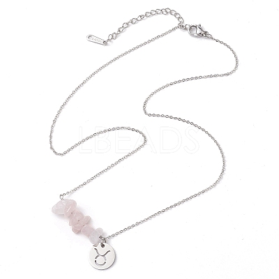 Natural Rose Quartz Chip & Constellation Pendant Necklaces NJEW-JN05084-02-1