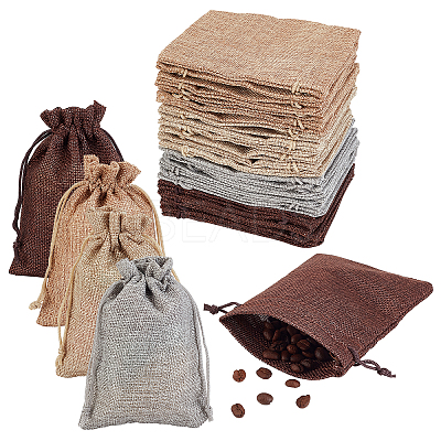 32Pcs 4 Colors Polyester Imitation Burlap Packing Pouches Drawstring Bags ABAG-PH0001-24-1