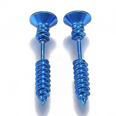 PVD Vacuum Plating 304 Stainless Steel Unisex Punk Hip-hop Rock Nail Shape Screw Pierced Stud Earrings EJEW-F261-01D-1