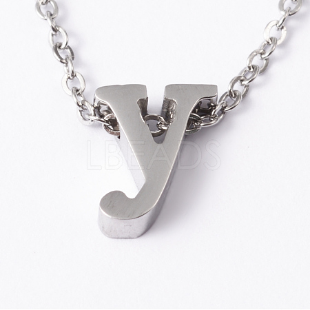 304 Stainless Steel Initial Letter Pendant Necklaces NJEW-M168-Y-1