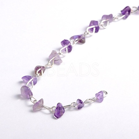 Handmade Natural Amethyst Chips Beads Chains for Necklaces Bracelets Making AJEW-JB00043-04-1