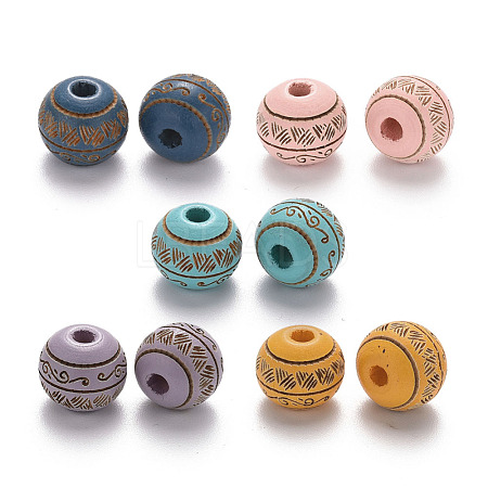 Painted Natural Wood Beads WOOD-N006-02A-M-1
