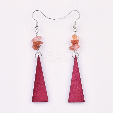 Pear Wood Dangle Earring EJEW-JE03156-05-1