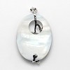 Brass White Shell Oval with Flower Pendants SSHEL-F0006-48B-01-2