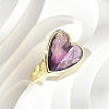 Heart Brass Natural Amethyst Finger Rings X-RJEW-D304-01G-A-1