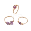 3Pcs 3 Styles Natural Rose Quartz & Amethyst & Green Aventurine Finger Rings RJEW-JR00745-7