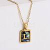 304 Stainless Steel Pave Natural Paua Shell Rectangle Initial Pendant Necklaces for Women FS-WG38E89-12-1