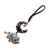 Natural Dyed & Heated Black Agate Moon with Mixed Gemstone Chips Tassel Pendant Decorations G-L524-07R-A01-2