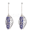 Natural Sodalite Bullet & Leaf Dangle Stud Earrings EJEW-PH01406-03-1