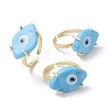 Lampwork Oval with Evil Eye Open Cuff Ring RJEW-I086-13G-02-2