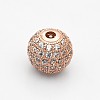 CZ Brass Micro Pave Grade AAA Clear Color Cubic Zirconia Round Beads KK-O065-10mm-05-NR-2