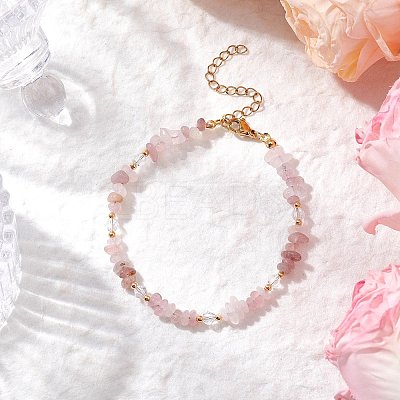 Natural Rose Quartz Chip Beaded Bracelets for Women BJEW-JB11742-11-1