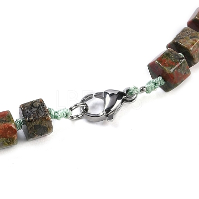 Natural Unakite Hexagon Prism Graduated Beaded Necklaces for Women Men NJEW-K388-03W-1