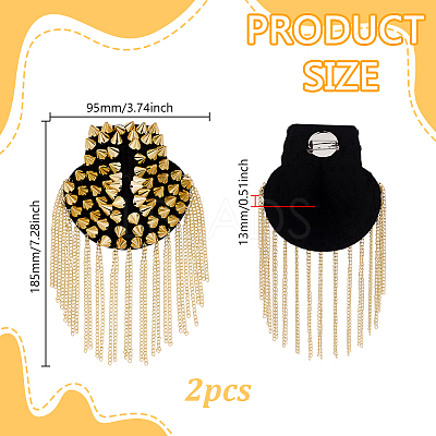 2Pcs Felt & CCB Plastic & Alloy & Iron Curb Chain Tassel Rivet Epaulettes AJEW-GA0010-65G-1