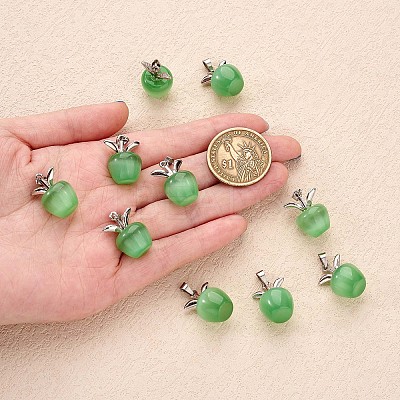 10Pcs Apple Gemstone Charm Pendant Crystal Quartz Healing Natural Stone Pendants Pink Silver Buckle for Jewelry Necklace Earring Making Crafts JX525B-1