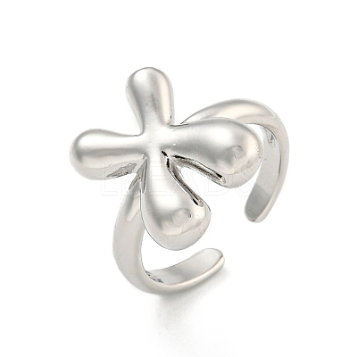 Brass Letter Open Cuff Rings for Women RJEW-G313-01X-P-1