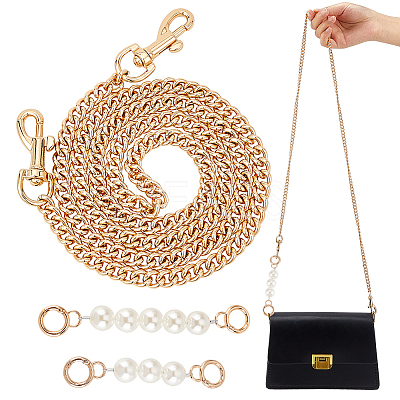 3Pcs 3 Style ABS Plastic Imitation Pearl & Iron Curb Chain Bag Handles DIY-WR0002-70A-1