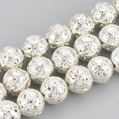 Electroplated Natural Lava Rock Beads Strands G-T061-55E-6mm-1