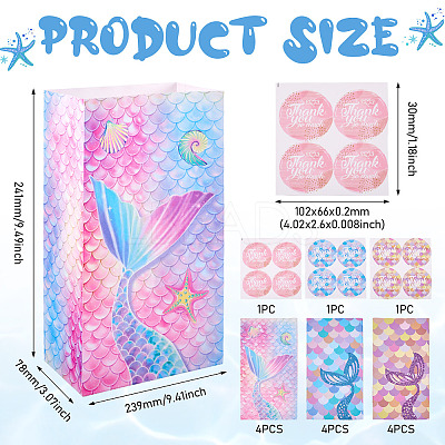 12Pcs 3 Styles Folding Mermaid Tail Print Paper Candy Gift Bags ABAG-TA0001-34-1