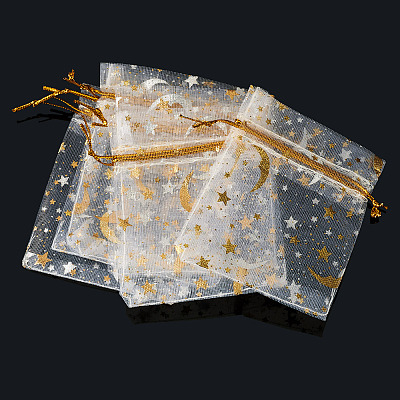 30Pcs Gold Stamping Moon Star Organza Drawstring Gift Bags ABAG-TA0002-21A-1