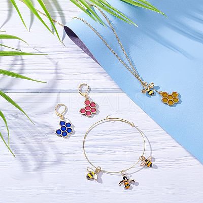 8Pcs 8 Style Bee & Honeycomb Dangle Leverback Earrings for Women HJEW-NB0001-36-1